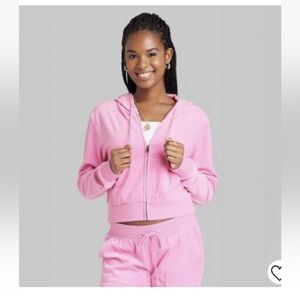 Wild Fable Velour Pink Hoodie Zip-Up Size S